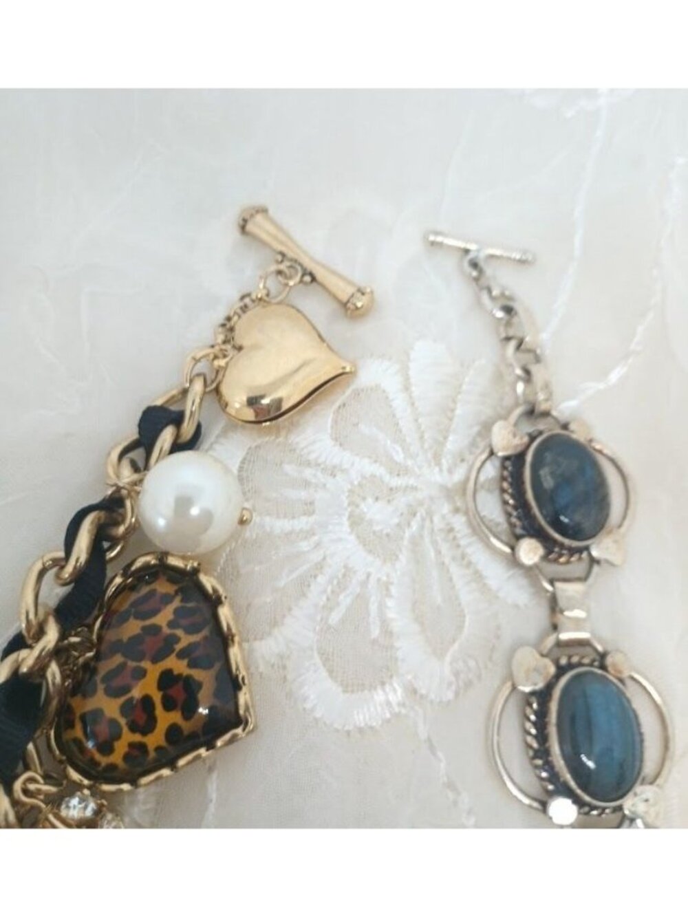 Betsey Johnson Leopard Print Heart Charm Bracelet & Labradorite Bracelets - Picture 8 of 10